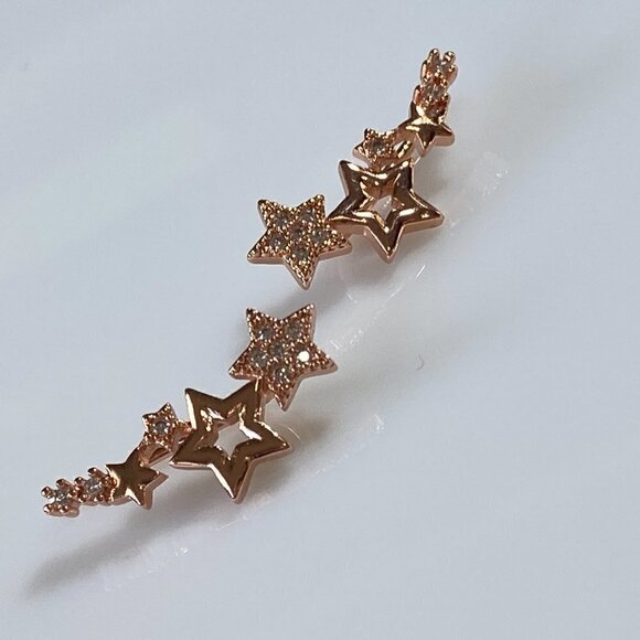 Rose Gold Shooting Stars Climber Earrings - Picture 8 of 10
